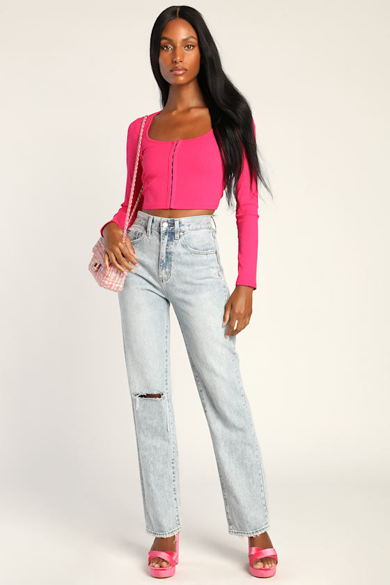 Hooked on the Look Hot Pink Ribbed Hook and Eye Long Sleeve Top 3