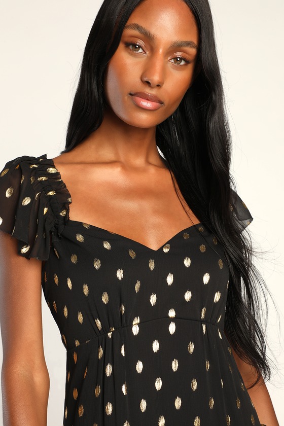 Drops of Sunshine Black Polka Dot Ruffle Tiered Maxi Dress