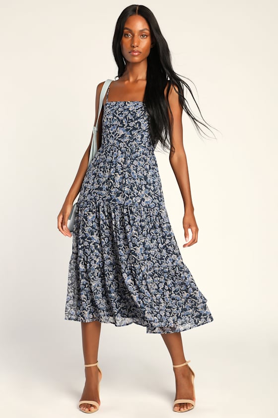 Sweep of Style Blue Floral Print Tiered Midi Dress 1