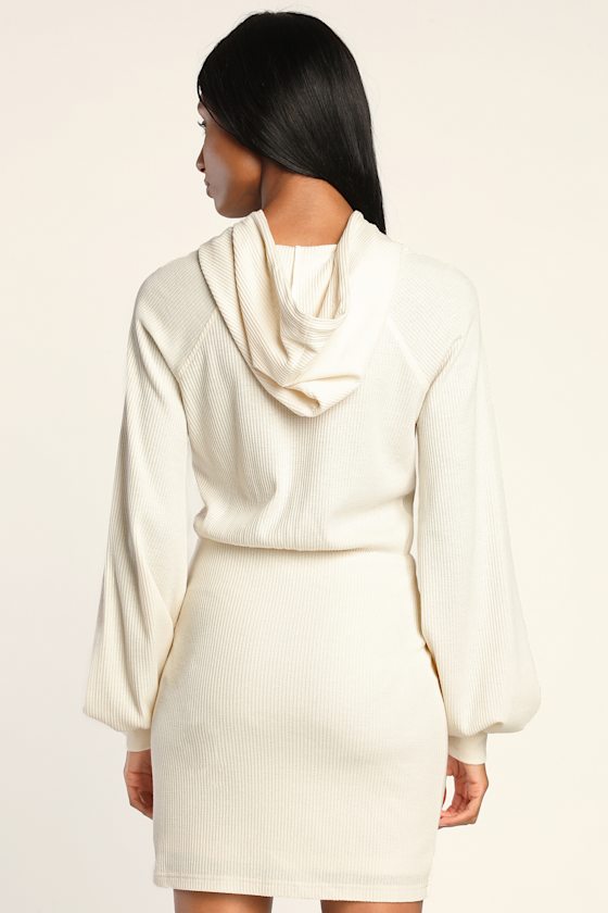 White Upbeat Energy Cream Waffle Knit Hooded Sweatshirt Dress | Womens | Medium (Available in XS, S, L, Xl) | Lulus Exclusive