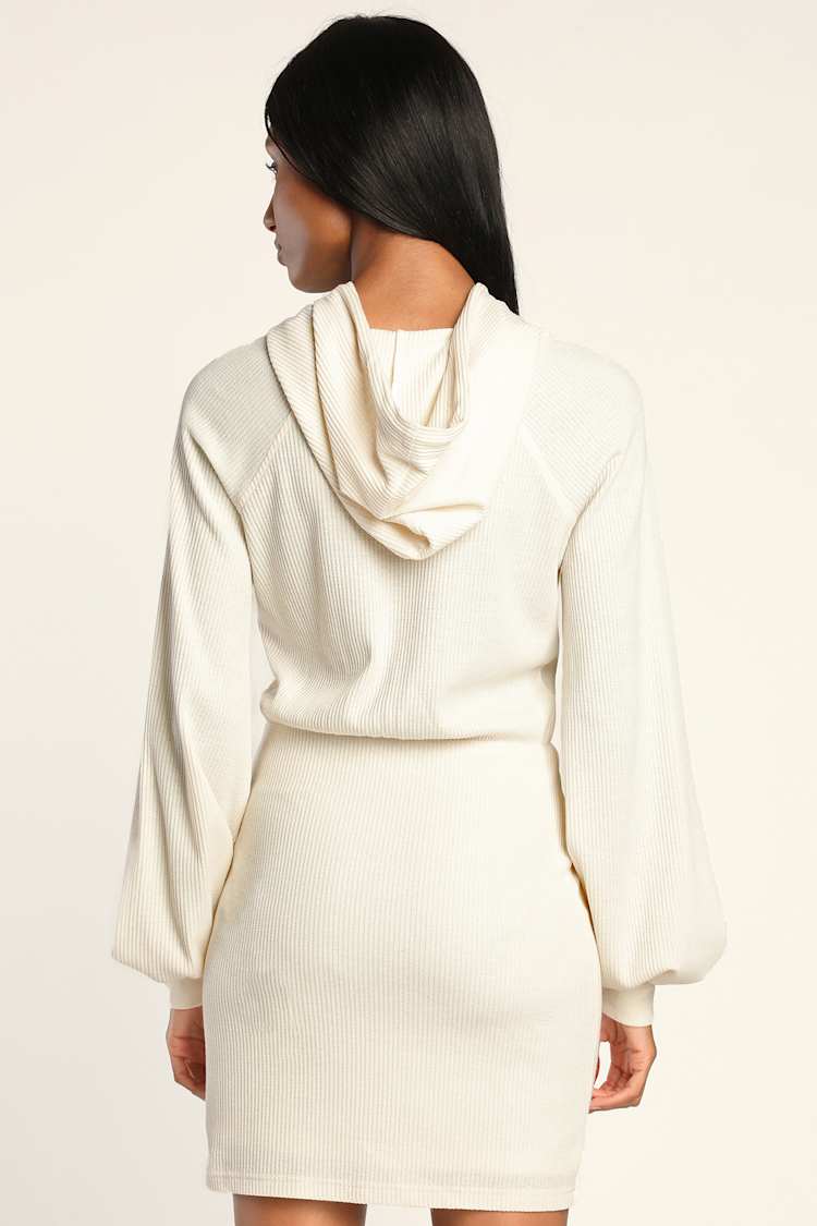 Cream Sweatshirt Dress - Hooded Dress - Hoodie Dress - Lulus