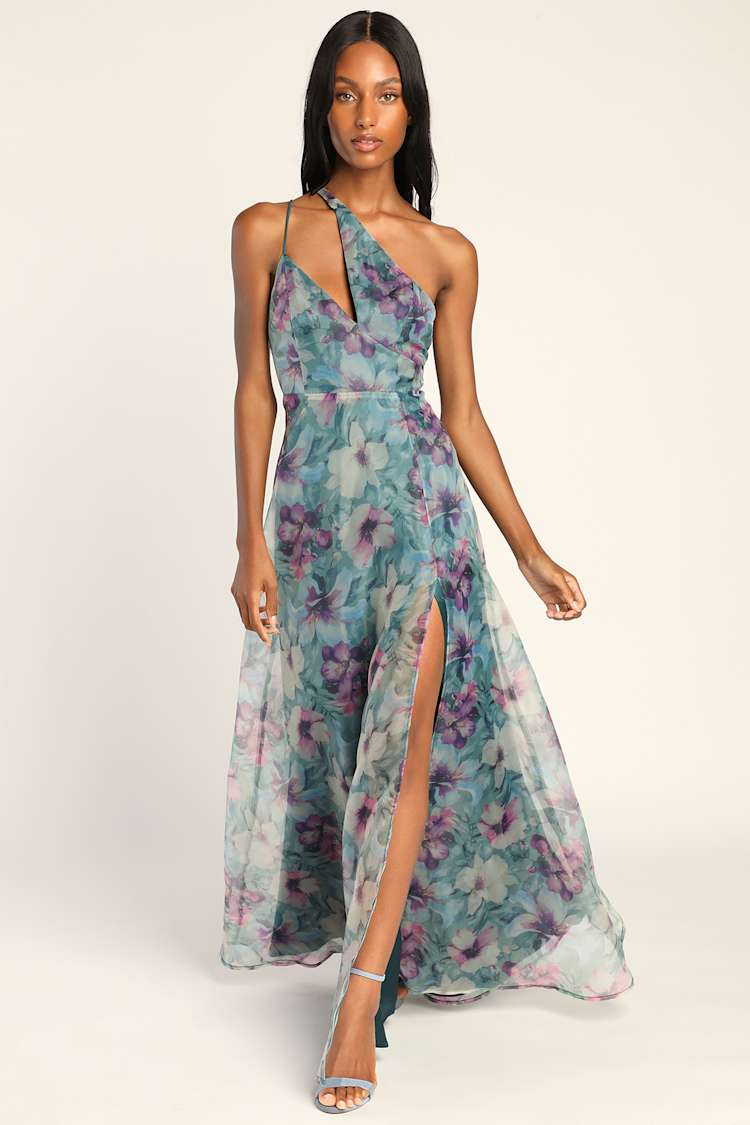 chinese dress ladies Kleo One Shoulder Maxi Dress - Black Floral