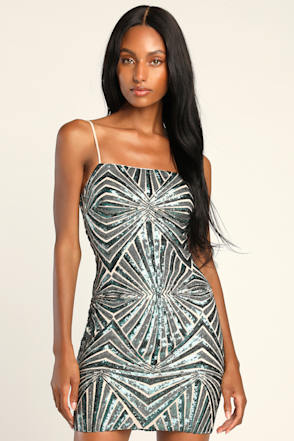 Lost In Your Eyes Teal Sequin Bodycon Mini Dress