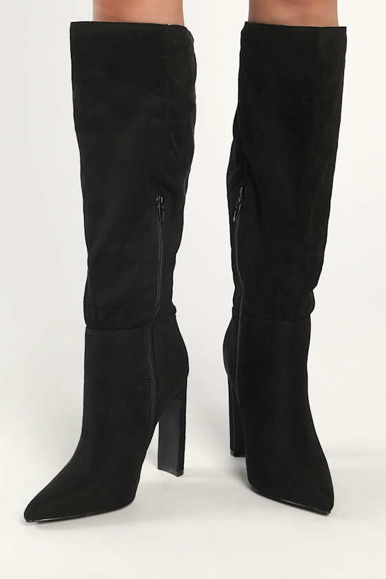 The Delilah Faux Suede Knee High Boot In Brown