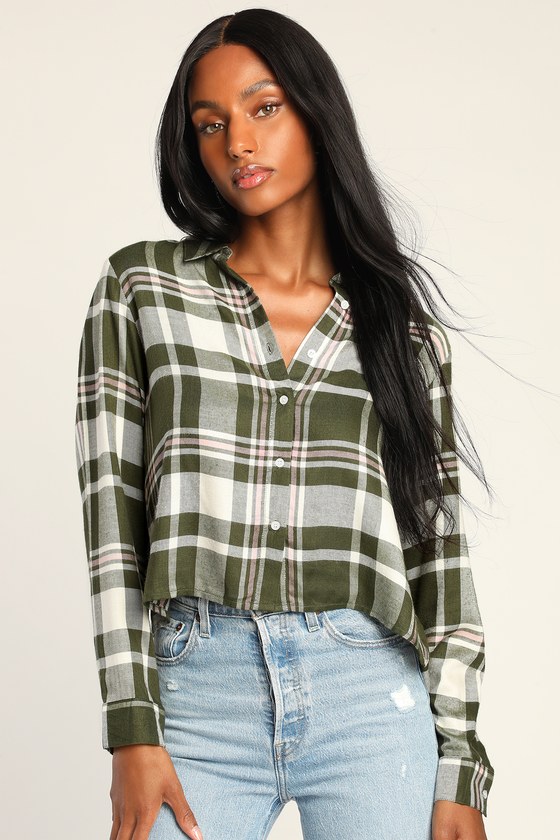 Green plaid long sleeve shirt 2025