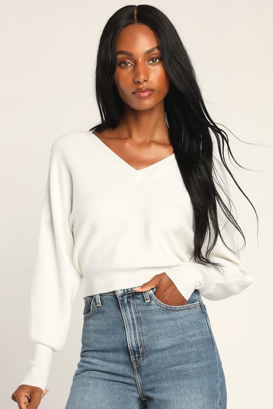 Falling for Knit White Long Sleeve Pullover Sweater Top