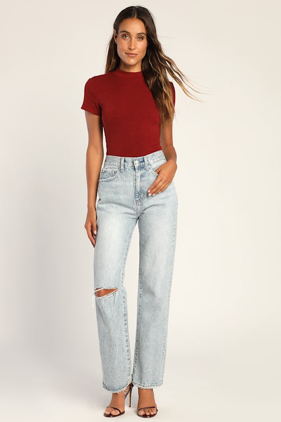 Seize the Season Wine Red Ribbed Knit Mock Neck Bodysuit 3