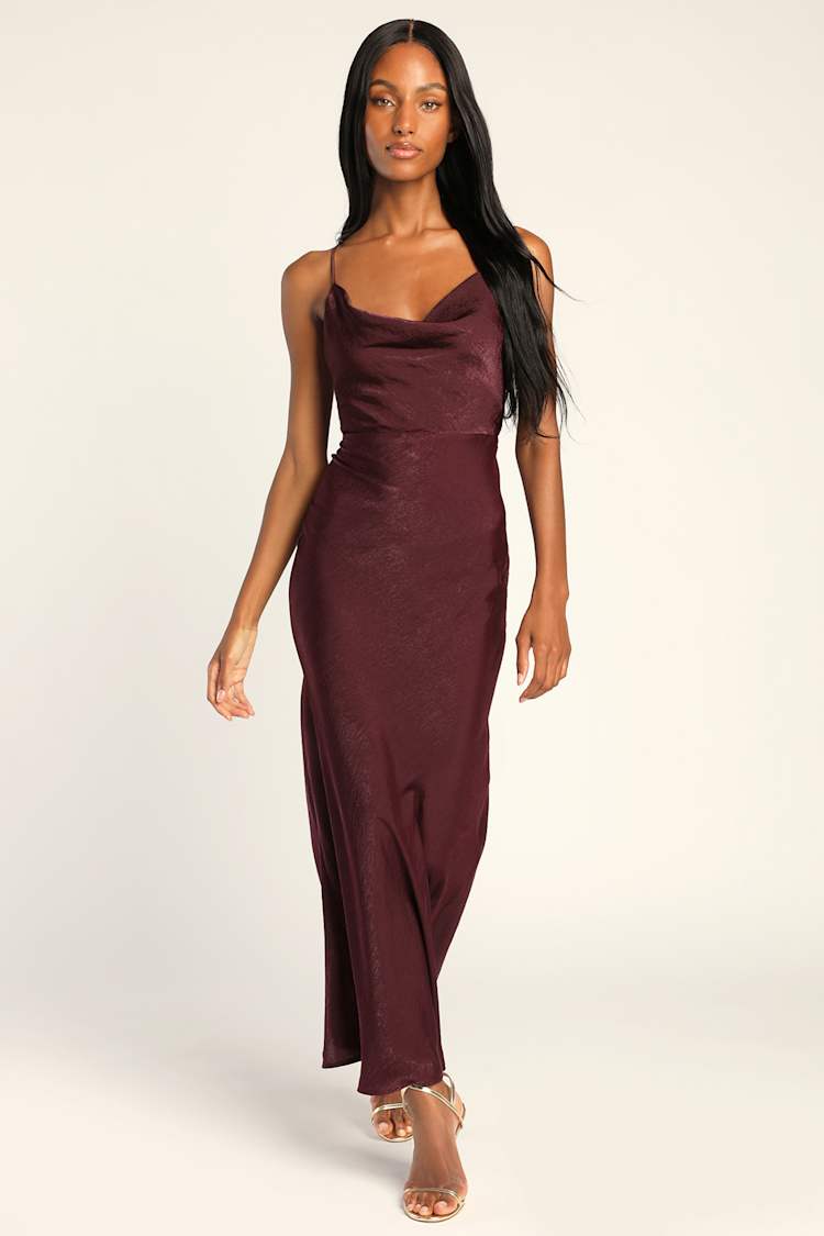 Plum Purple Maxi - Satin Maxi Dress - Cowl Neck Maxi Dress - Lulus