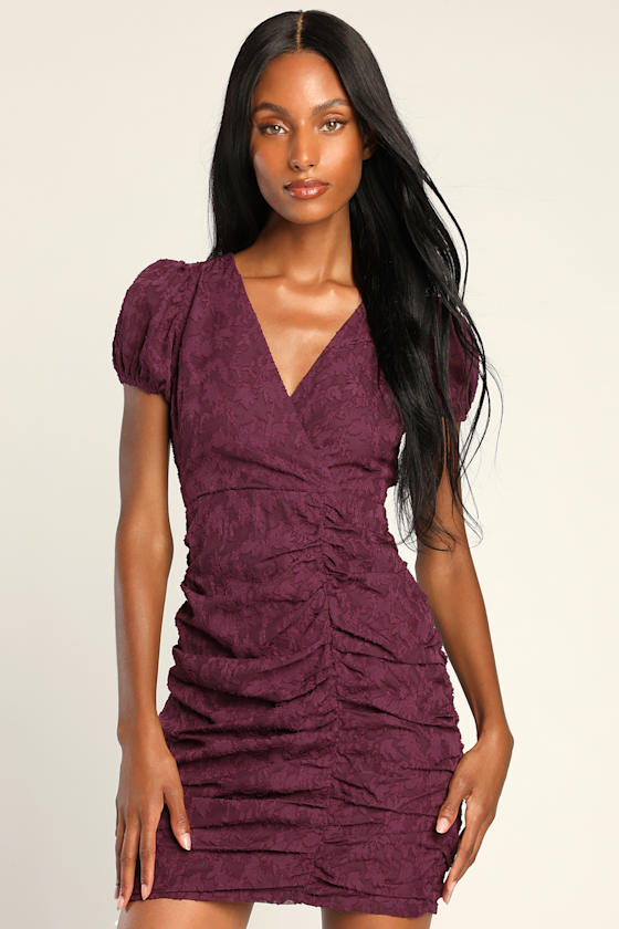 Arrive in Elegance Purple Burnout Floral Puff Sleeve Mini Dress 1