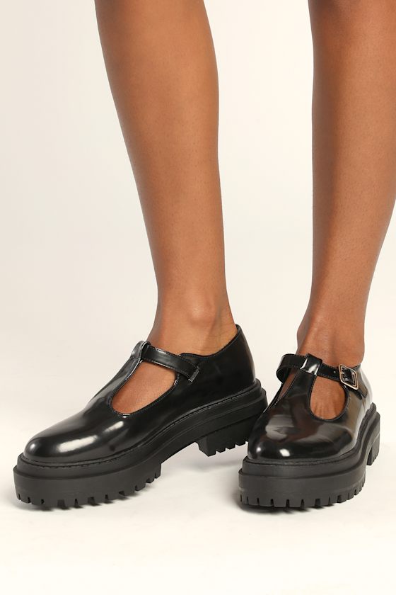 Boston Black Patent Platform Lug Sole Mary Janes 1