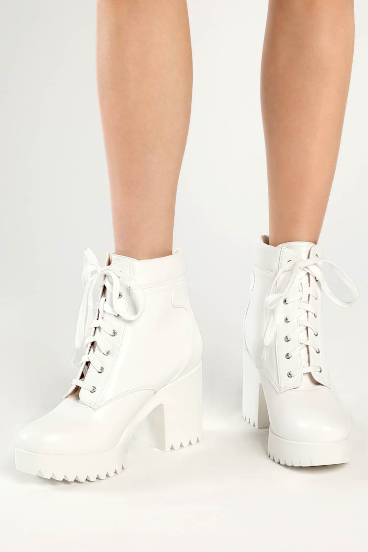 knee length dresses for ladies Women's White Leather Dynasty Lace-Up Size 8 by Thursday Boot Company main image 1