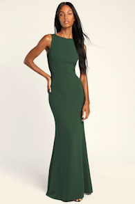 Love In Your Eyes Hunter Green Knotted Mermaid Maxi Dress 1