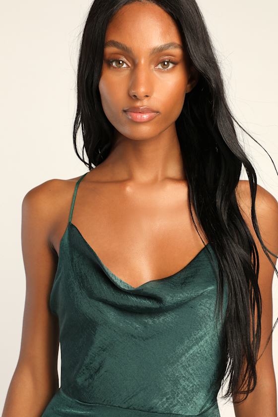 Love of Romance Emerald Green Satin Cowl Neck Maxi Dress 3