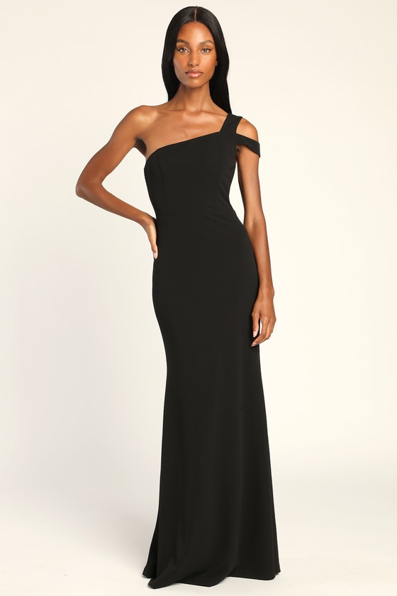 Lovely Black Dress - Maxi Dress - One-Shoulder Mermaid Dress - Lulus