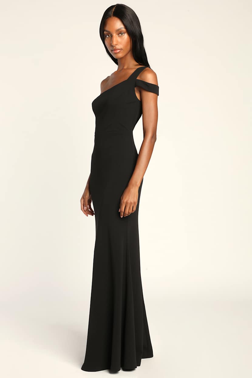 grand beauty black ruffled one shoulder mermaid maxi dress NEW Lulus Grand Beauty Black Ruffled One-Shoulder Mermaid Maxi Dress Large