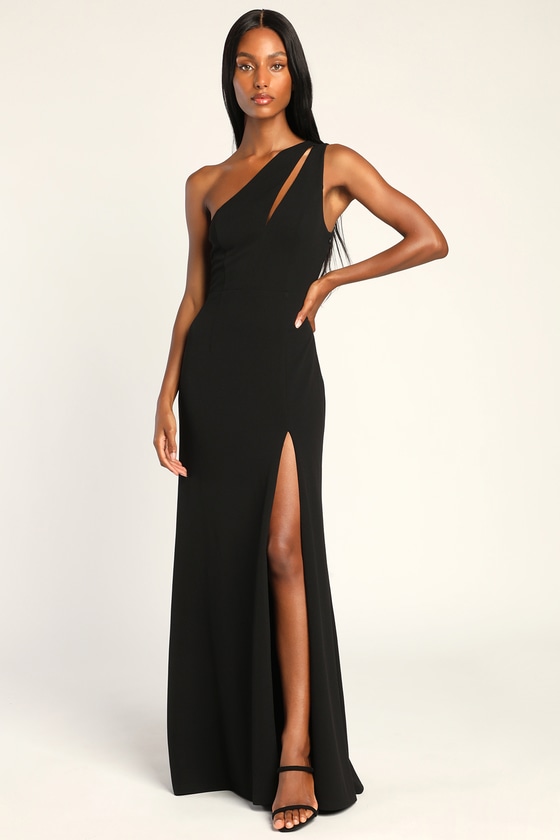 Lulus Divinely Dynamite Black One-shoulder Maxi Dress