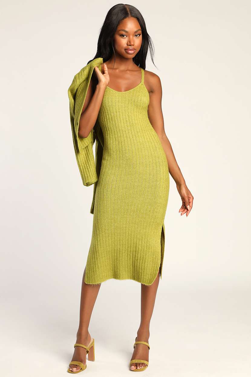 neon green sweater dress Charlie Boucle Sweater Dress – SEROYA main image 0