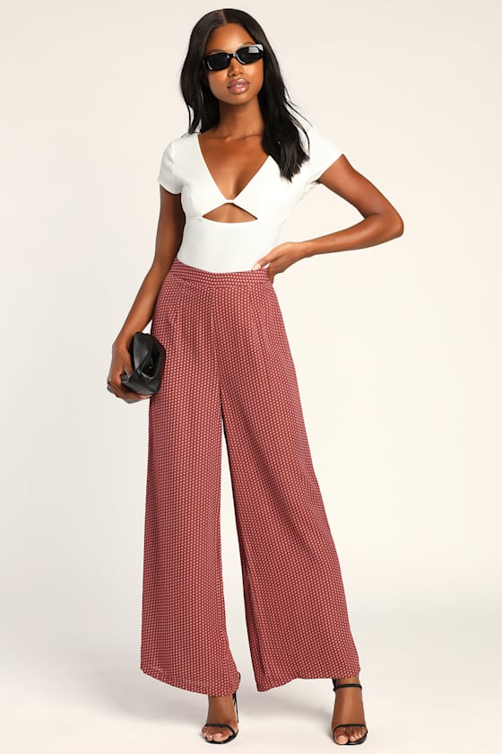 Groove Worthy Brown and Pink Print Wide-Leg Pants 3