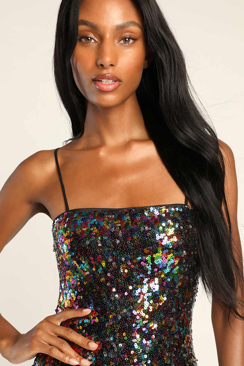 black multi sequin dress Cute Multi Sequin Dress - Mini Skater Dress - Black Sequin Dress