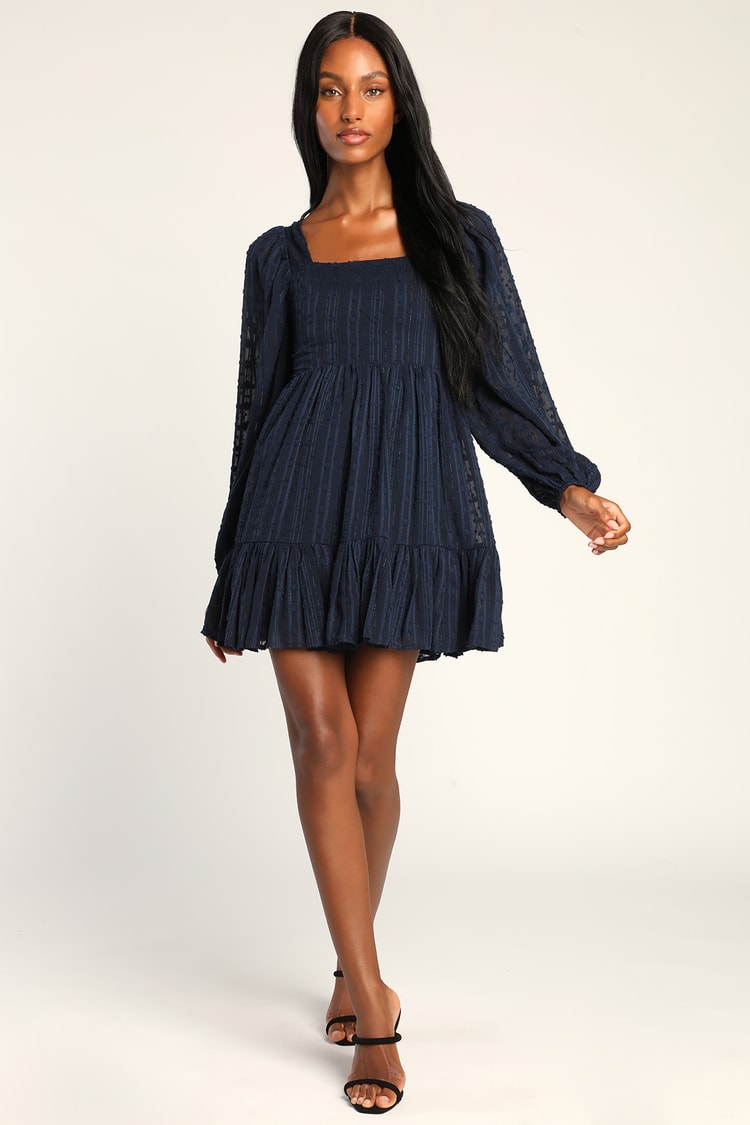 Long Sleeves Navy Blue Mini Dress
