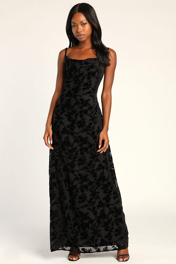 Romance in the Making Black Floral Print Velvet Maxi Dress 1