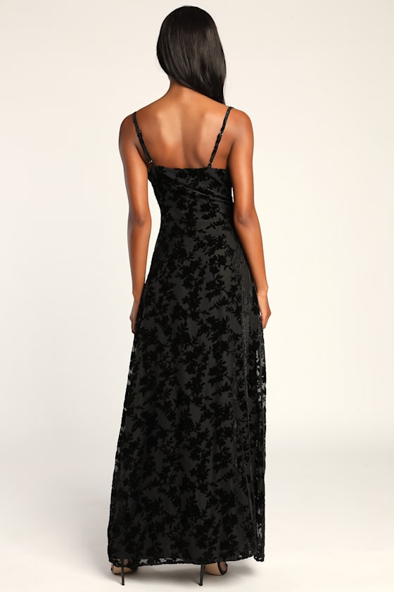 Romance in the Making Black Floral Print Velvet Maxi Dress 4