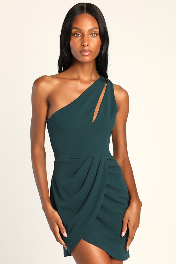 Green Dress - Cocktail Dress - One-Shoulder Mini Dress - Lulus