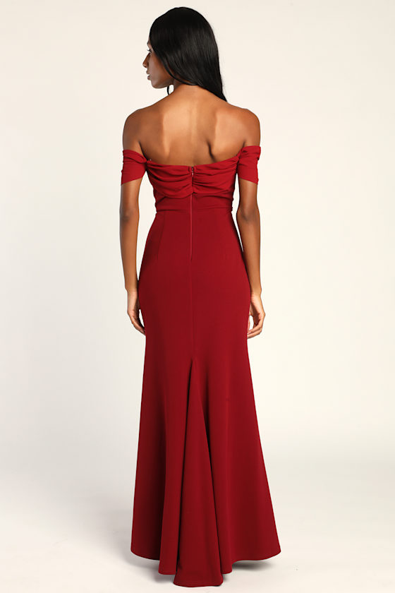 Would You Be Mine Burgundy Off-the-Shoulder Mermaid Maxi Dress 5