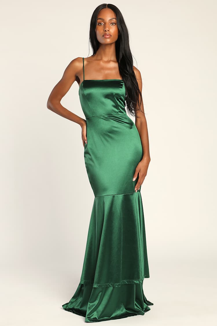green emerald velvet dress Satin Mermaid Deep V-Neck Appliques Green Prom Dress PSK073 US4 / Custom Color