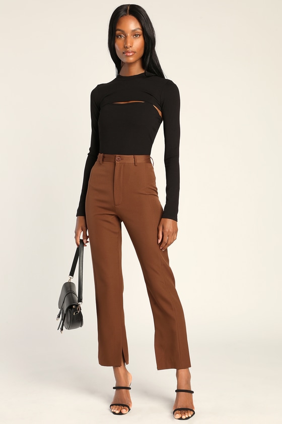 brown high waisted pants