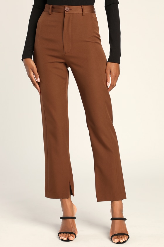 Brown High Waisted Pants - Trouser Pants - High Waist Work