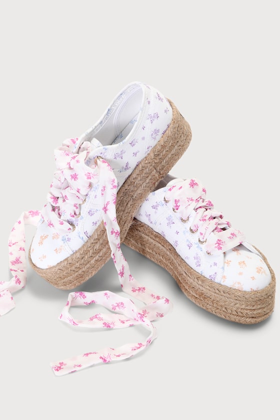 2790-Rope White Floral Flatform Lace-Up Espadrille Sneakers 4