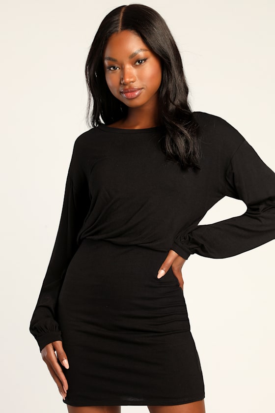 Casual Charmer Black Long Sleeve Bodycon Mini Dress 1