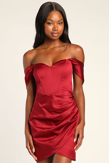 Red Bustier Dress Sexy OTS Mini Dress Red Satin Mini Dress Lulus
