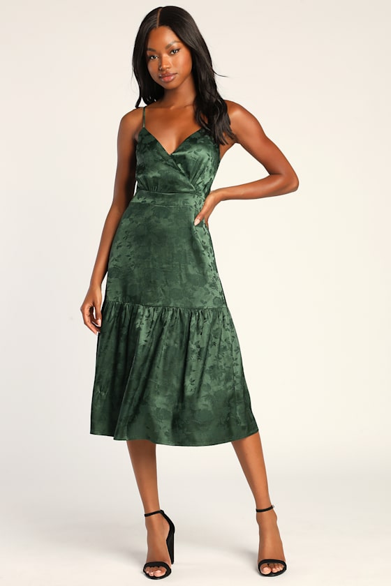 Be Your Favorite Emerald Green Satin Jacquard Midi Dress 6