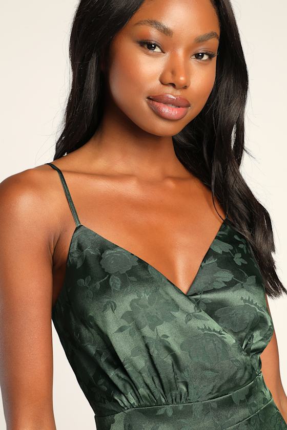 Be Your Favorite Emerald Green Satin Jacquard Midi Dress 5