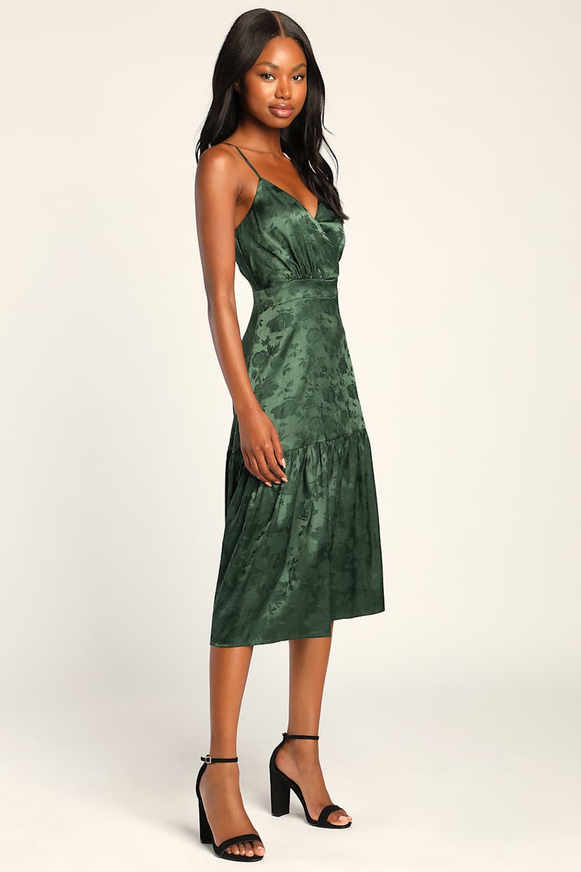 slim fit dress slacks Simple A Line V Neck Emerald Green Long Prom Dress with High Slit, V N –  morievent main image 1