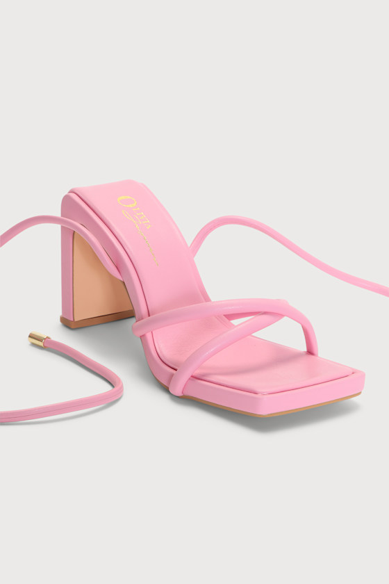 Gracie Hot Pink Square Toe Lace-Up High Heel Sandals 4