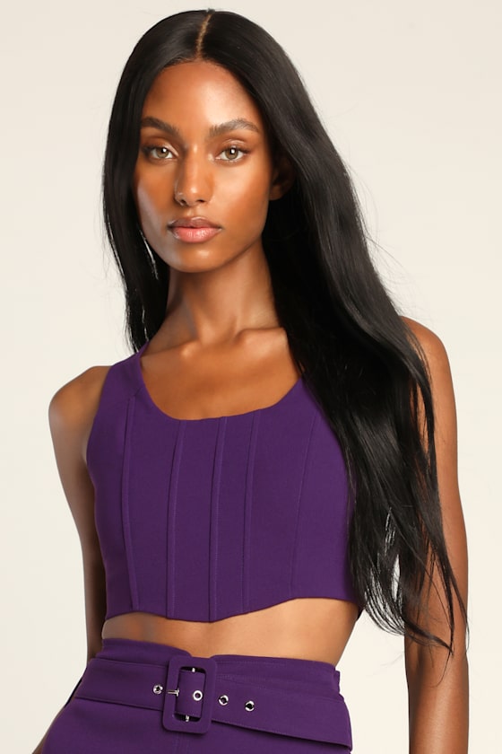 Double the Talent Dark Purple Sleeveless Bustier Crop Top 1