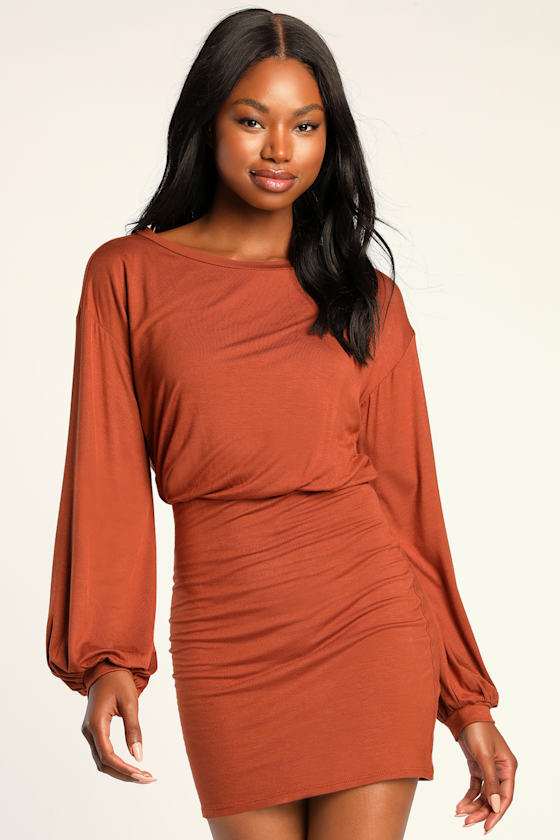Casual Charmer Rust Orange Long Sleeve Bodycon Mini Dress 2