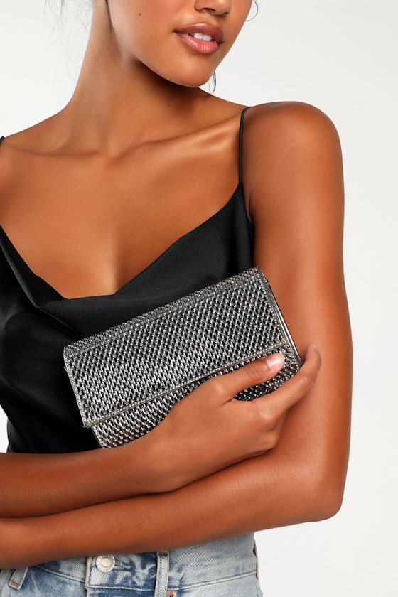 Glam Go-Getter Silver Rhinestone Clutch 1