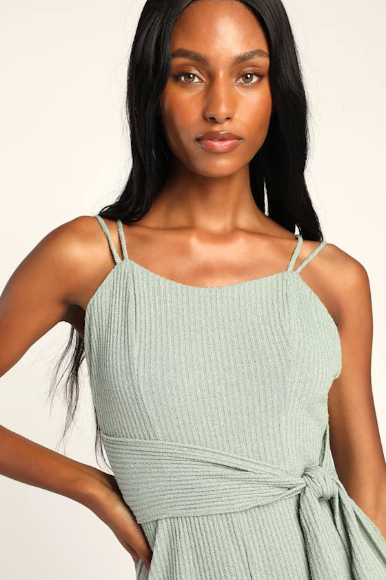 Casually Charming Sage Green Ribbed Knit Wide Leg Jumpsuit 3