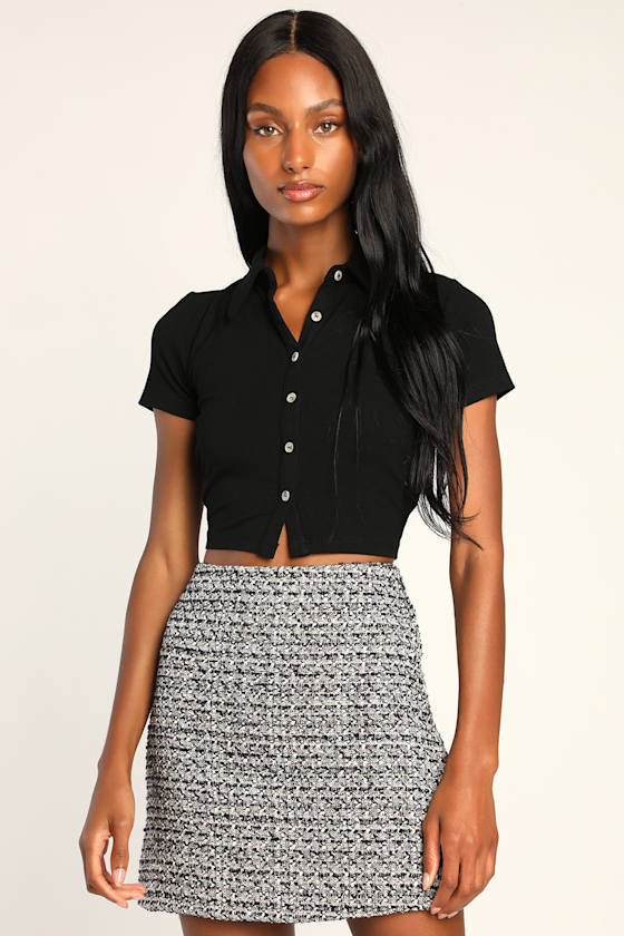Cute Credentials Black Tweed Mini Skirt 1