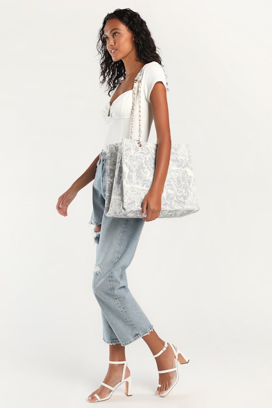 Got it All Light Blue Toile Print Tote Bag 5