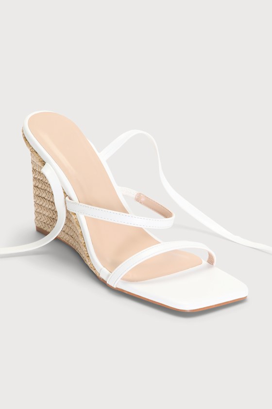 Aurum White Lace-Up Espadrille Wedge Sandals 2