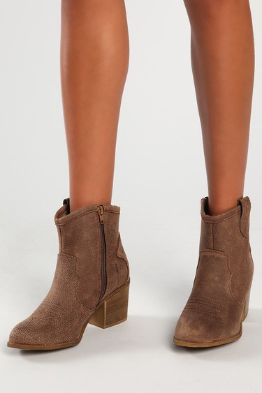 Dirty Laundry Unite Taupe Snake Ankle Booties