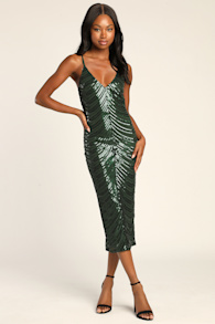 Like a Movie Star Hunter Green Sequin Bodycon Midi Dress 1