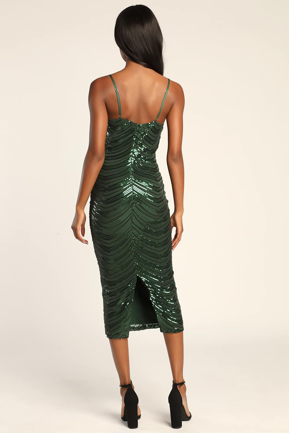 Like a Movie Star Hunter Green Sequin Bodycon Midi Dress