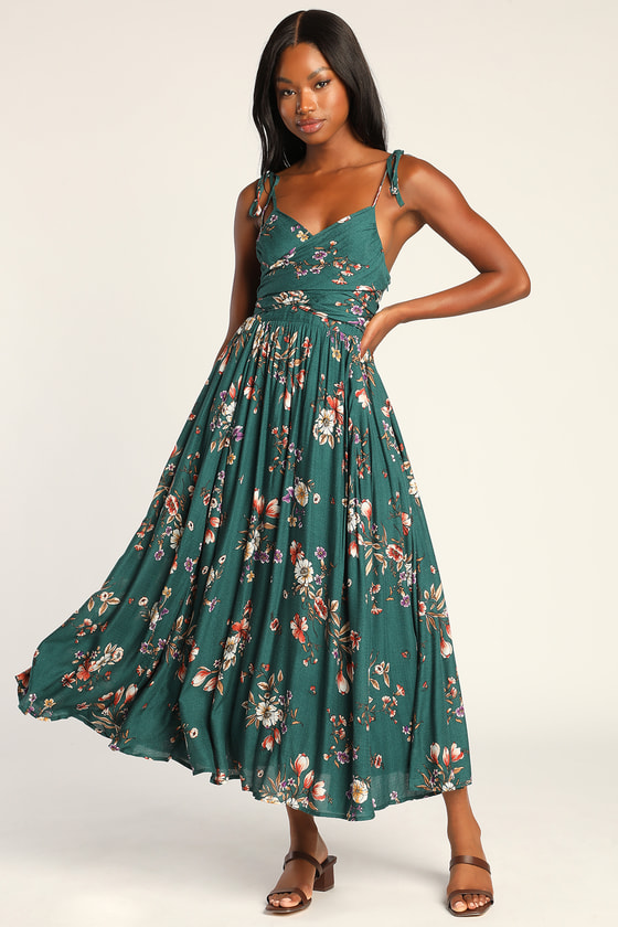 Green Floral Maxi Dress - Tie-Shoulder Dress - Floral Maxi Dress - Lulus