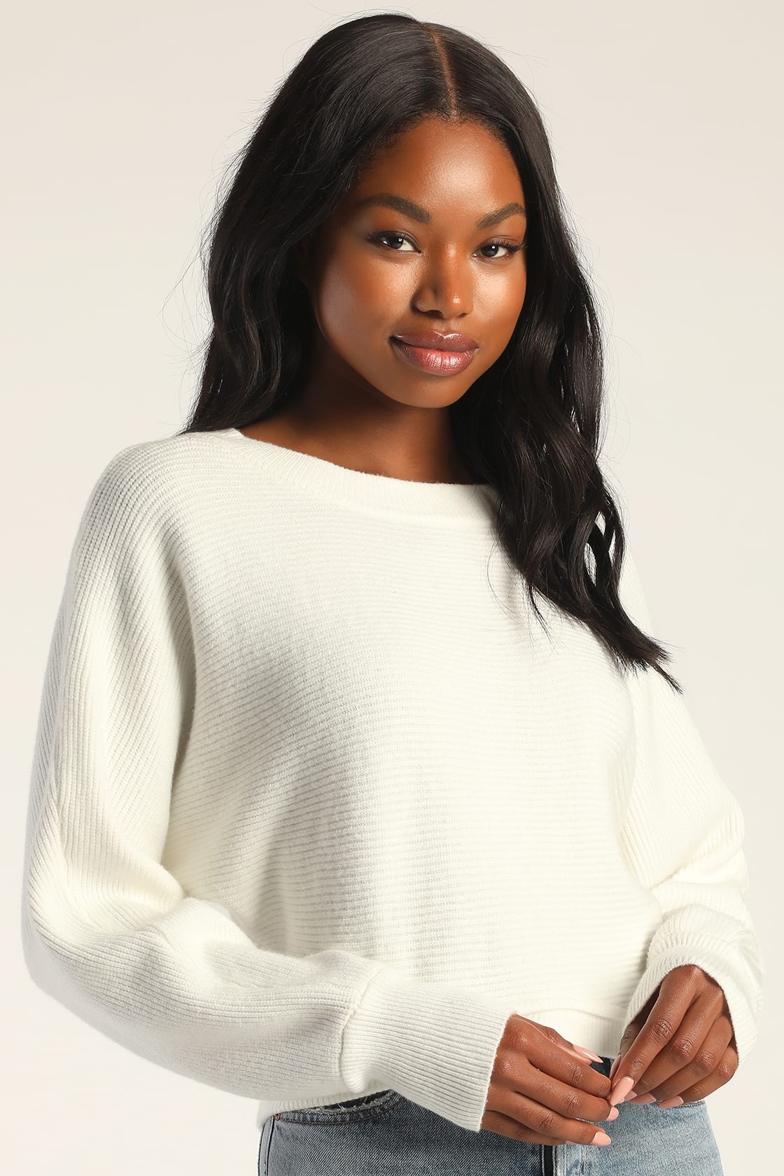 Ivory Ribbed Sweater - Cropped Sweater - Dolman Sleeve Sweater - Lulus